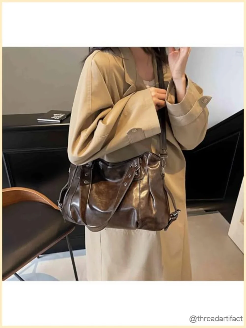 Vintage Faux Leather Hobo Shoulder Bag Large Capacity Crossbody Purse